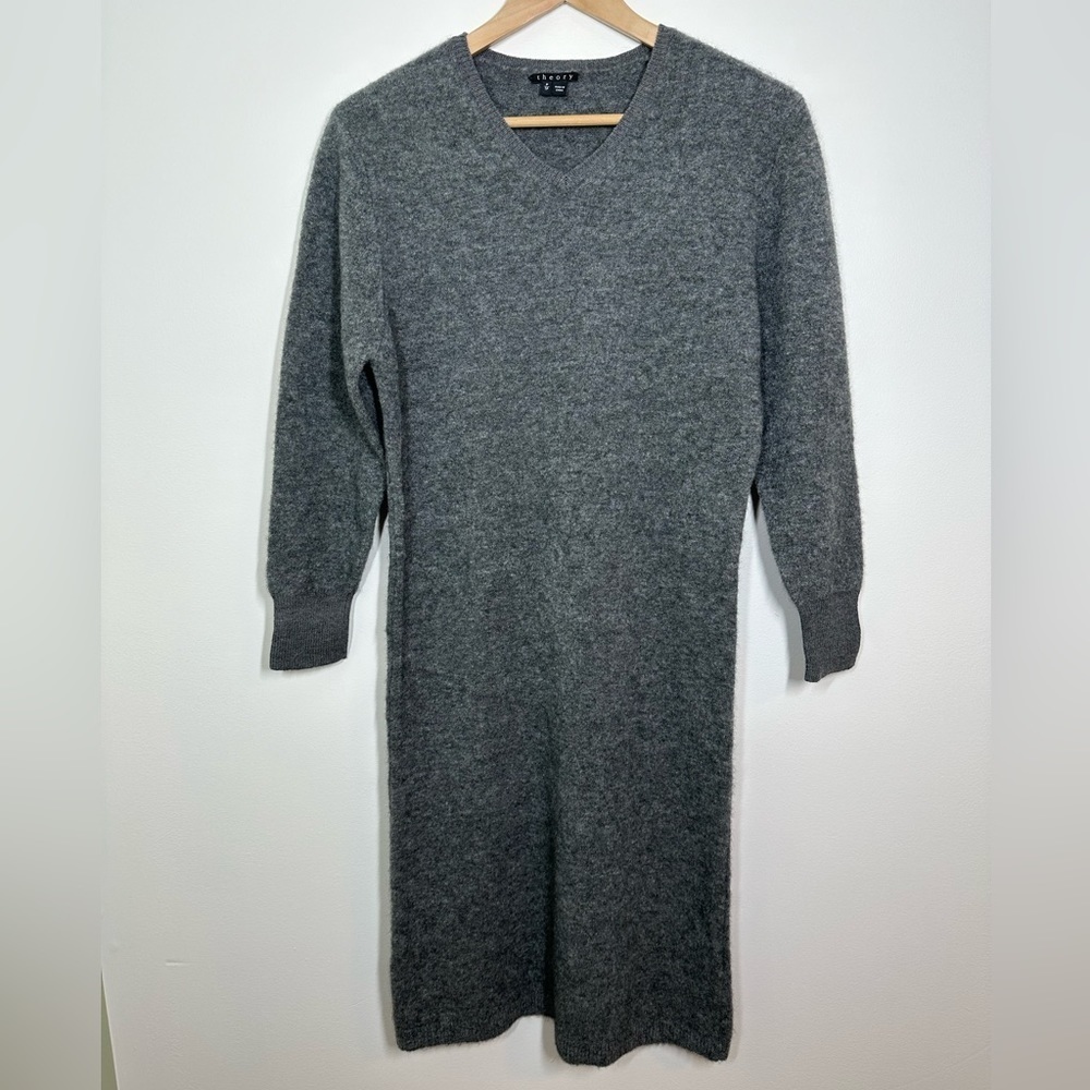 Theory Grey Wool Long Sleeve Midi Sweater Dress XS